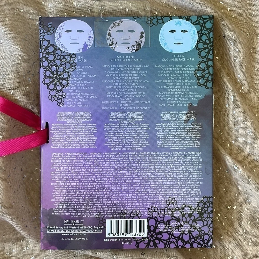 Brand New Mad Beauty Disney Villains 3 Piece Face Mask Collection